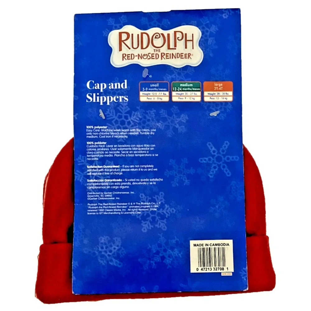 RUDOLPH THE RED-NOSED REINDEER Cap And Slippers Baby 28-35 Lbs. Large‎ 2T-4T